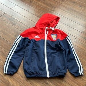 Boys adidas Red & Navy Hooded Track Jacket with White Stripes